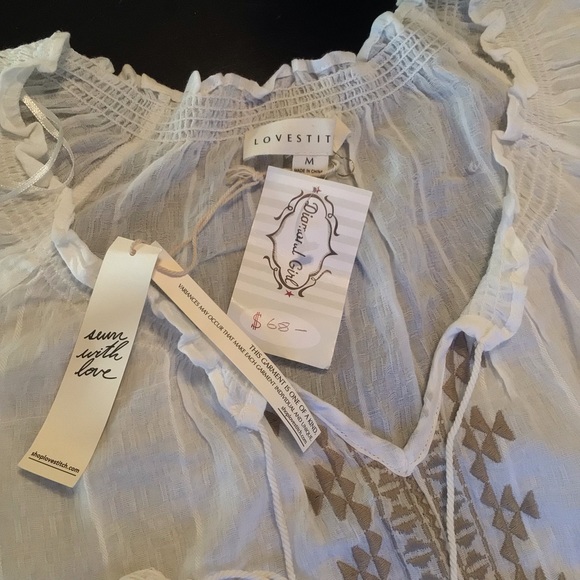 NWT Love Stitch Ivory Sheer Embroidery Top Sz Medium - Picture 6 of 8